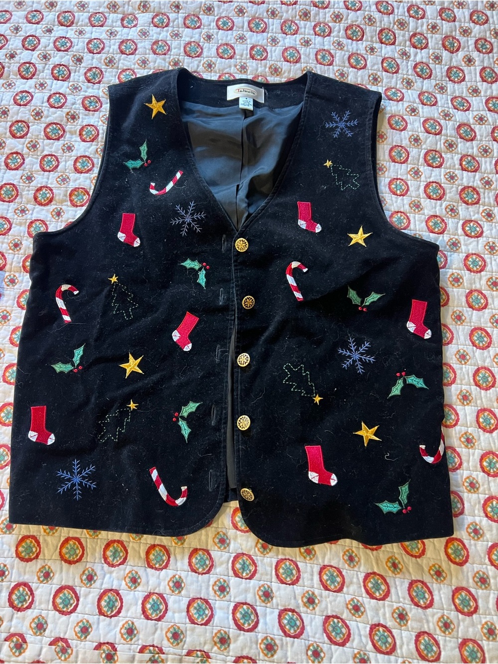 Vintage 90s Christmas Embroidered Velvet Vest size small